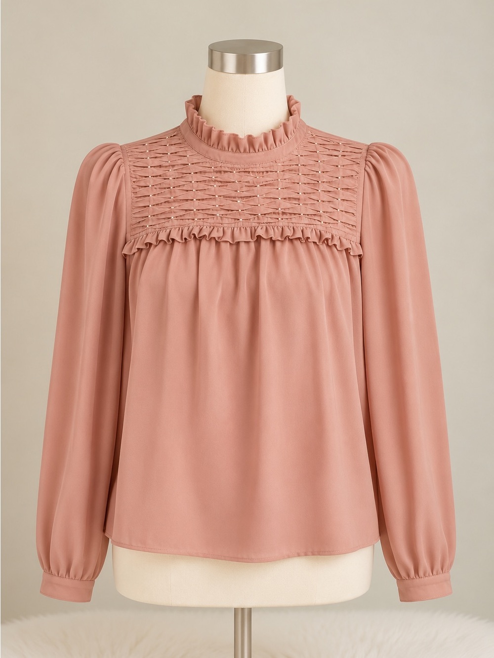 SALE 4/$20 Women's Ruffle Yoke Blouse - Dusty Rose